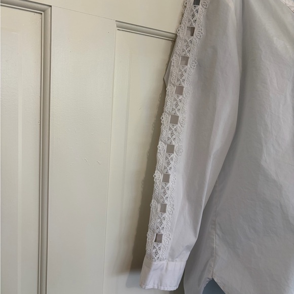 Marc New York White Button-Front Lace-Trim Blouse - Picture 3 of 5